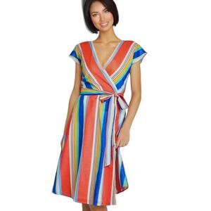 Modcloth Liza Luxe Multi-Color Stripe VNeck Sleeveless Tie Wrap Midi Dress XS
